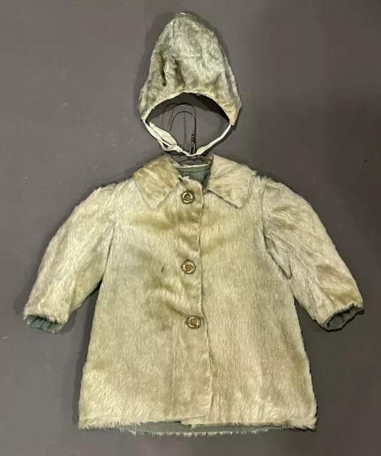 Antique Edwardian 1900’s -10’s Childs Girls Mohair Winter Fur Coat W/ Bonnet