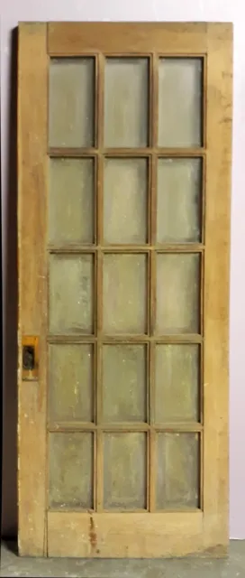 31"x83"x1.75" Antique Vintage Wooden Interior French Door Window Beveled Glass