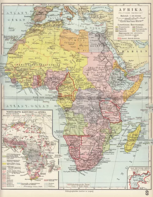 Afrika Politische Übersicht Europäische Besitzungen - Alte Landkarte 1928 Karte