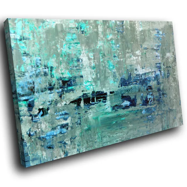 Teal Grey Blue Cool Abstract Canvas Wall Art Large Picture Prints