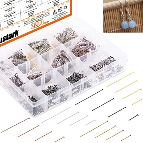 Kit surtido de alfileres de cabeza de joyería de 4 tallas 5 colores 2200 piezas