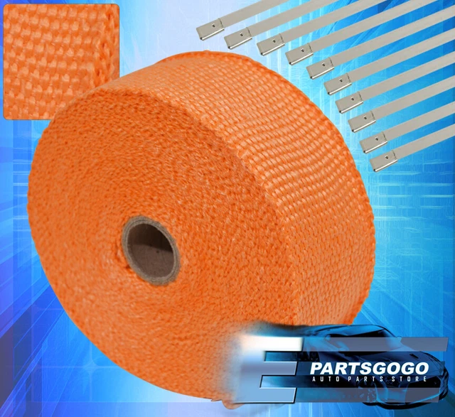30Ft X 2" X 1.5mm Heat Wrap High Temperature Pipe Manifold Header Orange
