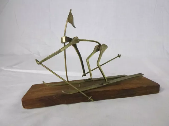 Vtg Mid Century Brutalist Nail Sculpture of a Ski Racer Skier Made in Spain