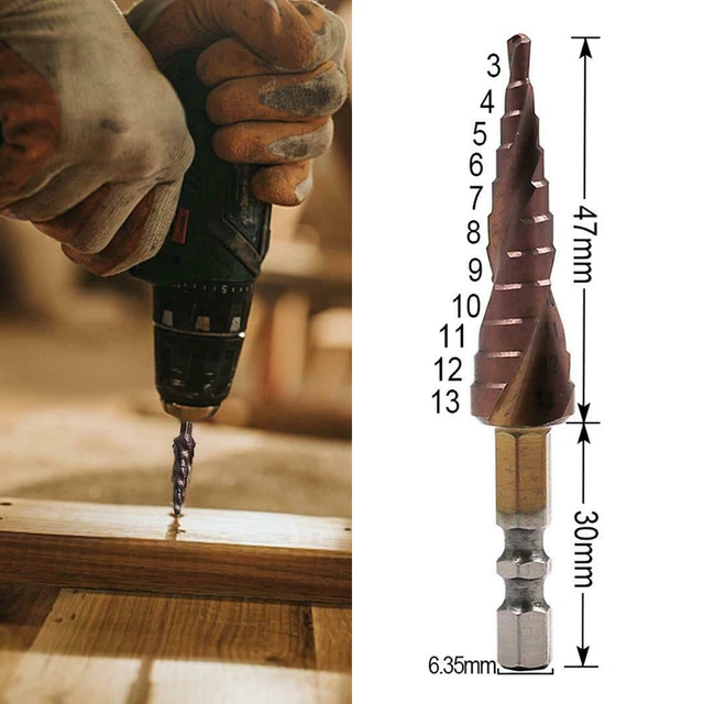M35 Step Drill Bit 3-13mm Hole Hex Shank Double Edge Deburring Stainless Steel