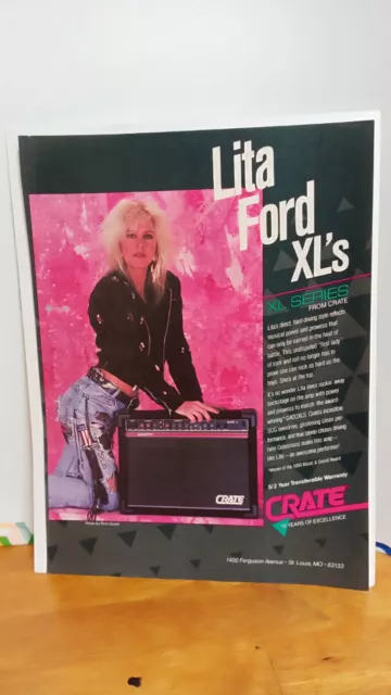 Lita Ford Crate Guitar Amplifiers 1989 Guitar Print Ad 11 X 8.5