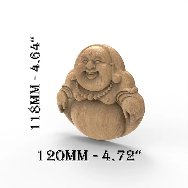 Wood Carved Happy Buddha Wall Art Plaque Door Decor Furniture Applique