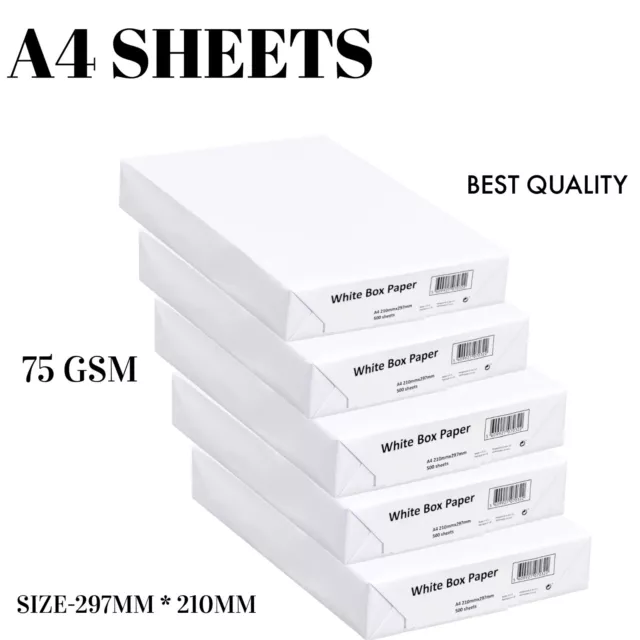 PRINTING OFFICE A4 WHITE PAPER Reams 75 GSM Plain Printer Sheet 500& 2500 School