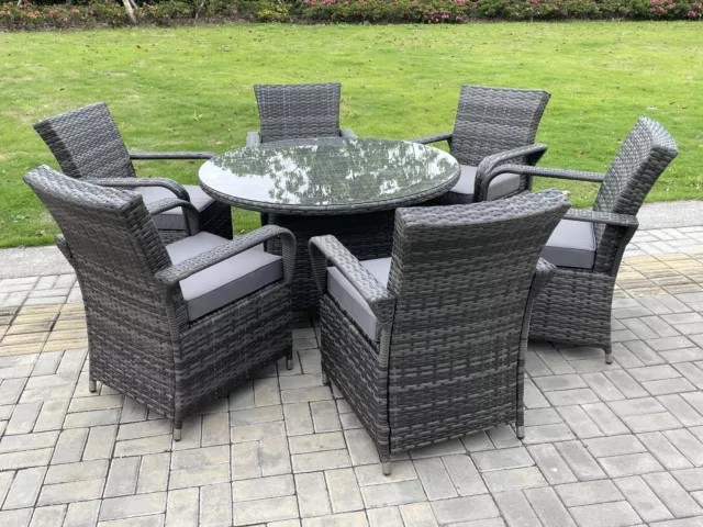 Fimous 6 Seater Rattan Garden Furniture Dining Set Round Table And Chair Outdoor