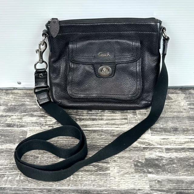 Coach Crossbody Messenger Bag Black Pebbled Leather Handbag Purse