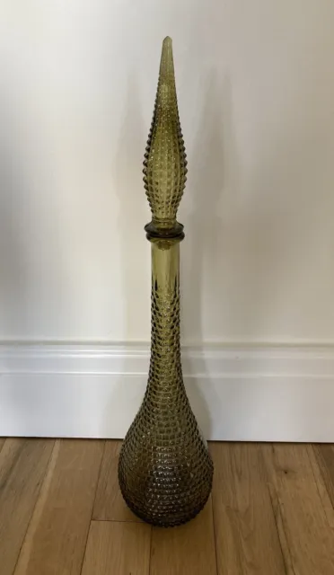 VTG Mid Century Green Hobnail Apothecary Jar With Amazing Stopper Italy 22 Inch