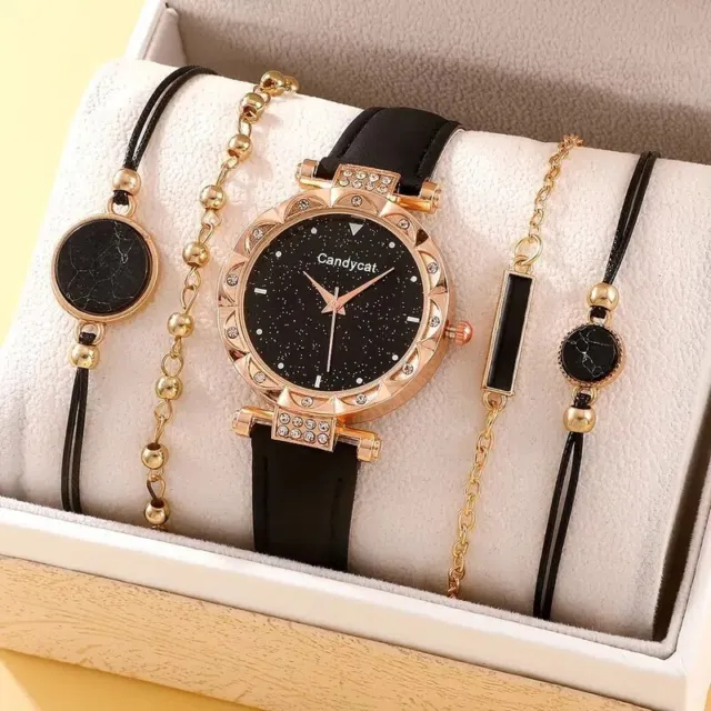Women Leather Belt Watches Simple Starry Sky Round Dial Quartz Wristwatches
