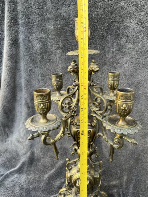 Antique French Large Candelarbra Aged Brass 5 Sconce Gothic Rivival 19th Century 3