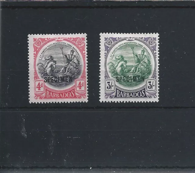 BARBADOS 1918-20 COLOURS CHANGED PAIR OVERPRINTED SPECIMEN MINT SG 199s/200s