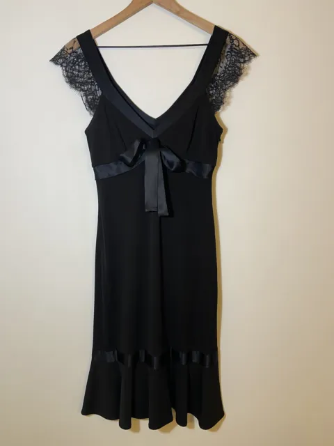 Vintage 90s Y2K BCBGMaxAzria Little Black Lace Ruffle Hem Dress Sz Small