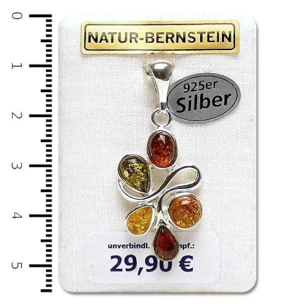 Bernsteinanhänger Natur Bernstein Amber Anhänger modern 925er Silber 90155