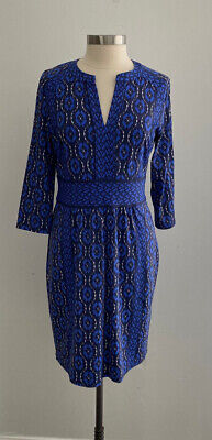 J.McLaughlin Catalina Cloth Blue Printed V-Neck Dress sz Large