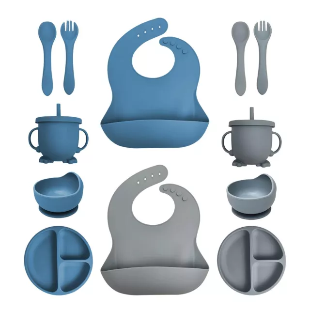 Silicone Baby Feeding Set Baby Dishes with Suction and Utensils Set brightly