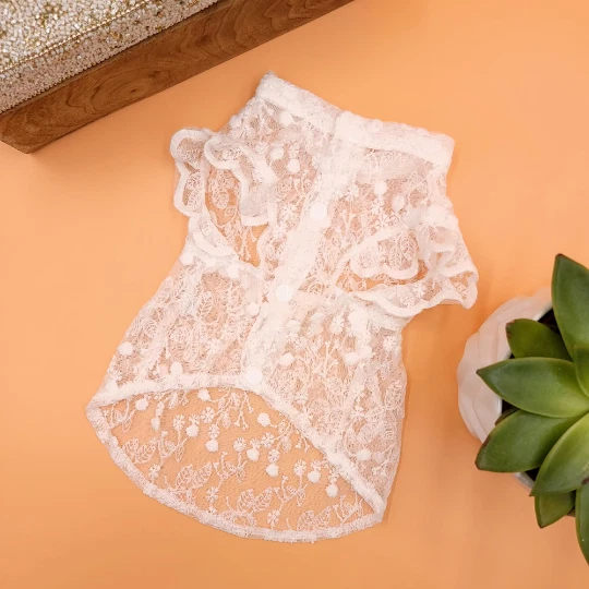 White Floral Lace Dog Dress / Small Dog Dress / Spring Summer White Dog Dress