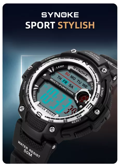 Black Digital Watch For Men Outdoor Sport Watches Water Resistant Shock Clock
