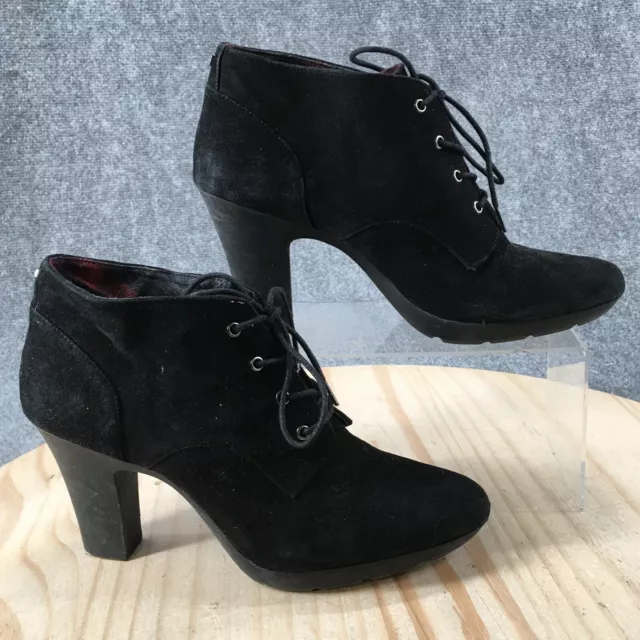 Bandolino Boots Womens 10 M Garett Ankle Booties Heels Black Suede Lace Up