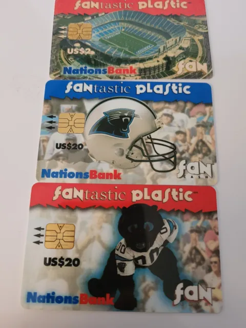 Carolina Panthers 3 Cards Nations Bank Collectible Fantastic Plastic Fan Cash