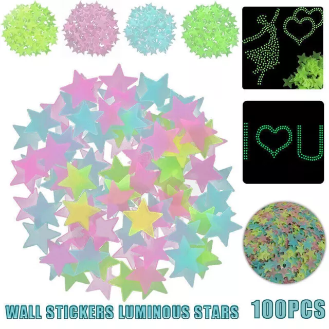 100 Pieces Glow In The Dark Stars Wall Stickers Luminous Stars Decal Kids Room