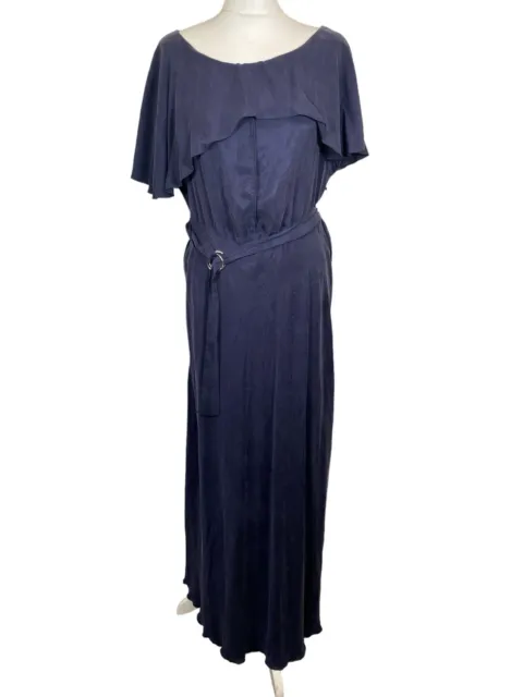 XD XENIA DESIGN Maxi Dress Size 42 Blue 100% Copper Flutter Sleeve Waist Belt