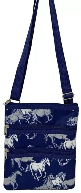 Jaycee Horse & Western Gifts Womens Ladies Horse Print Messenger Day Bag Blue