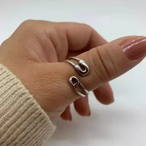 Solid 925 Sterling Silver Band Ring Safety Pin Ring Handmade Ring All Size