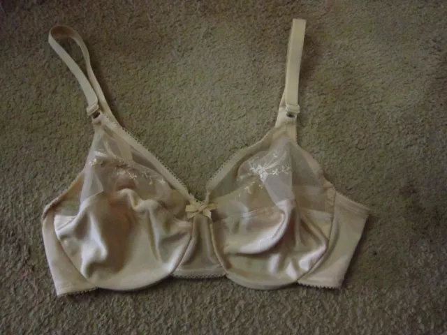 VINTAGE WARNERS Beige Unlined Satin & Sheer Lace Full Coverage Underwire Bra 36C