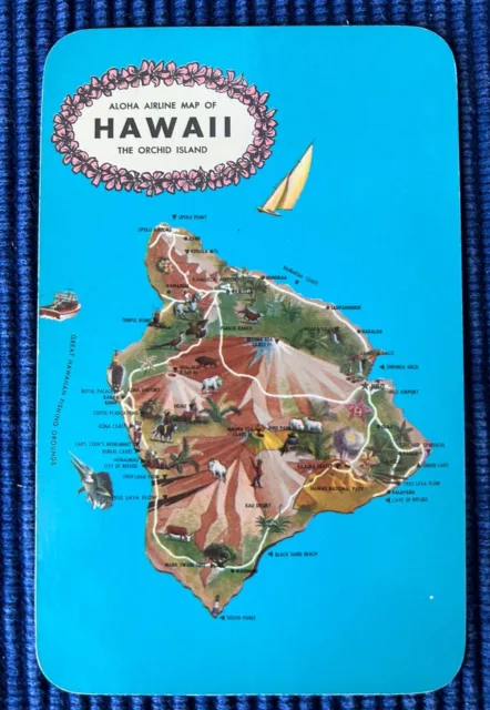 HAWAII HI~Aloha Airline Map of The Orchid Island~1950's Postcard