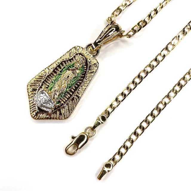 Virgen De Guadalupe Medalla Oro Laminado 14K Gold Plated Virgin Mary Necklace