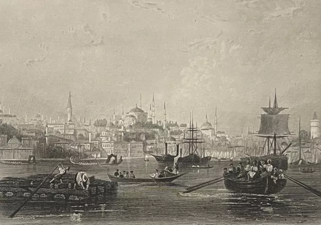 Istanbul Turchia Vista Del Bosporos Costantinopoli Incisione Di 1840 Türkiye