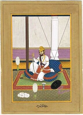 Sikhism Guler Pintura Miniatura De Maharajá Retrato - Hecho a Mano Sij Cuadros