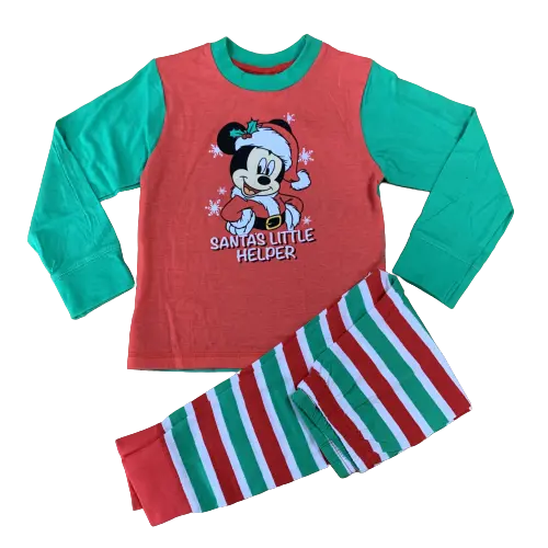Baby Boys Girl Christmas Mickey Mouse Pyjamas Santa's Little Helper Xmas