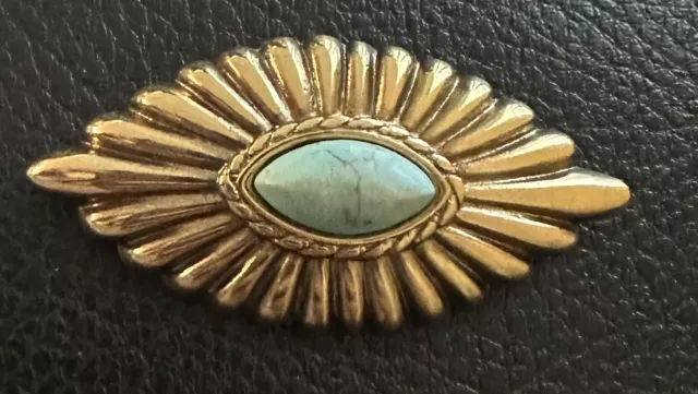 Vintage Faux Turquoise Brooch Gold Tone Oval SOUTHWESTERN style 2”