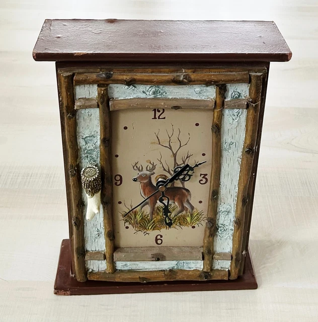 Vintage Wall Mounted Wooden Key Holder Cabinet Box Clock with Deer / Buck