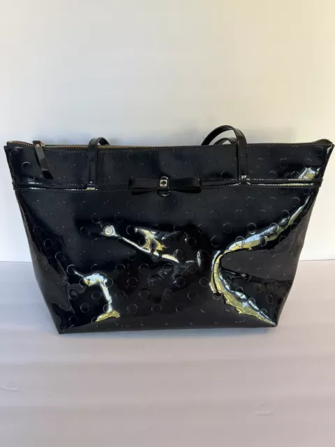 Kate Spade New York Womens Tote Bag Black Patent Leather Lined Double Handles L