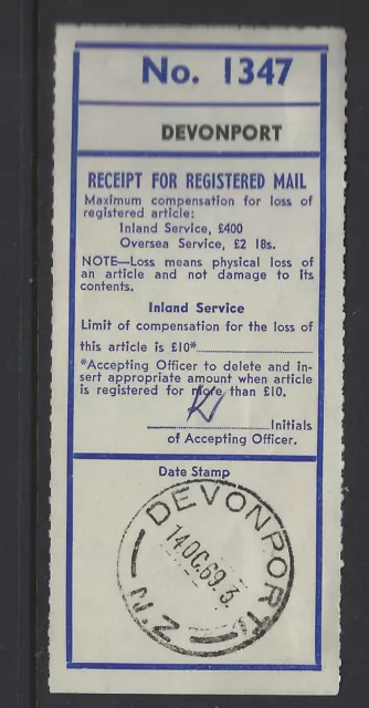 NZ Registration Receipt Devonport Oct 1969 compensation 400 pounds