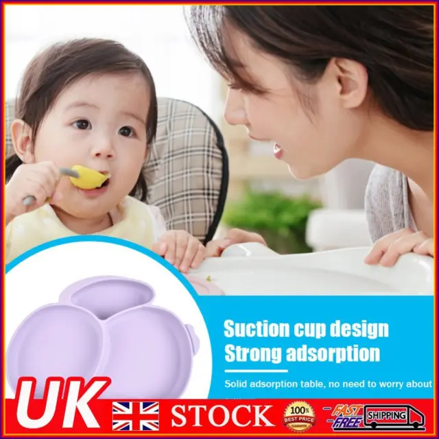 Cartoon Children Dishes Cute Silicone Baby Feeding Dishes Baby Cutlery (Purple)