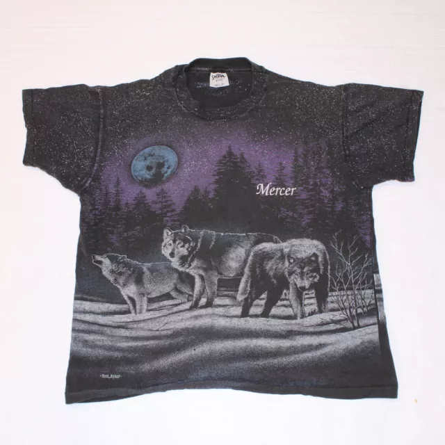 Vintage 1991 San Segal Colorado Wolf Pack T Shirt Size L All Over Print