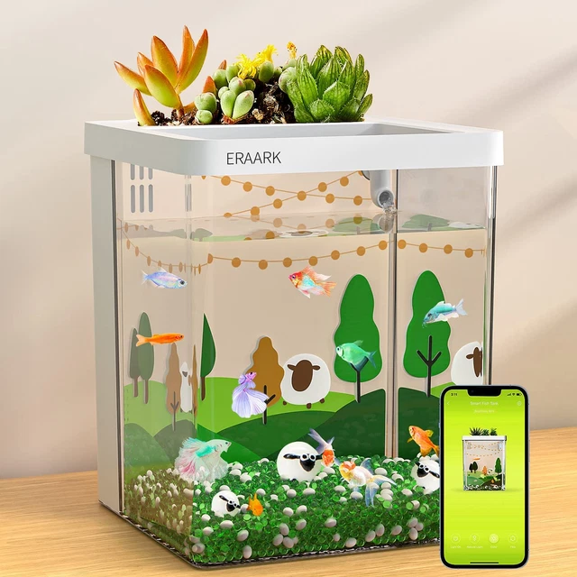 Smart Aquarium Kit 1.5 Gallon Betta Fish Tank Self Cleaning , Supports Bluetooth