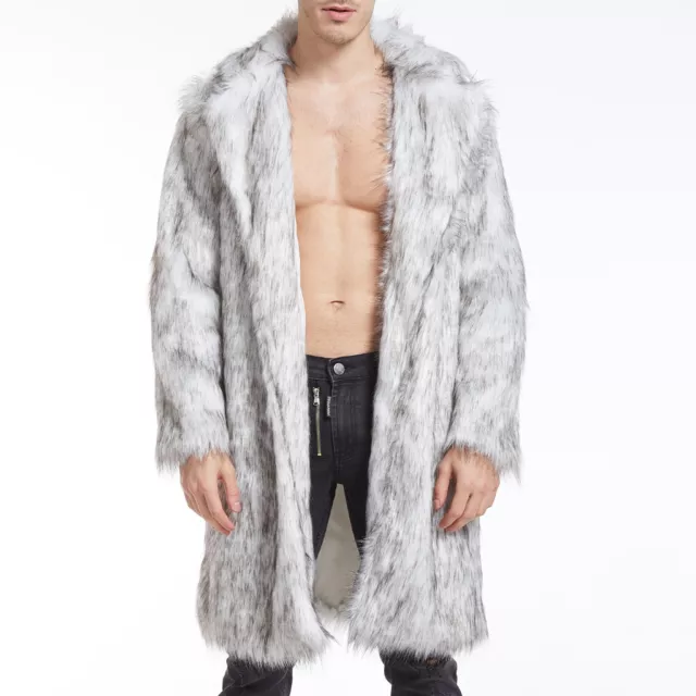 Men's Winter Faux Fox-Fur' Coat Turn-Down Collar Long Jackets Warm OverCoat