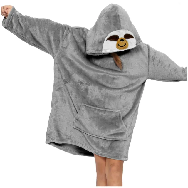 Kids Girls Boys Oversized World Book Day Hoodie Sloth Snuggle Soft Blanket Warm