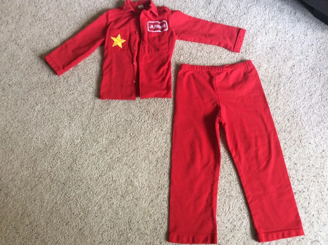 Vintage 80s Toddler Jr. Fireman Red Button Shirt Pants Pajamas Costume Dress Up
