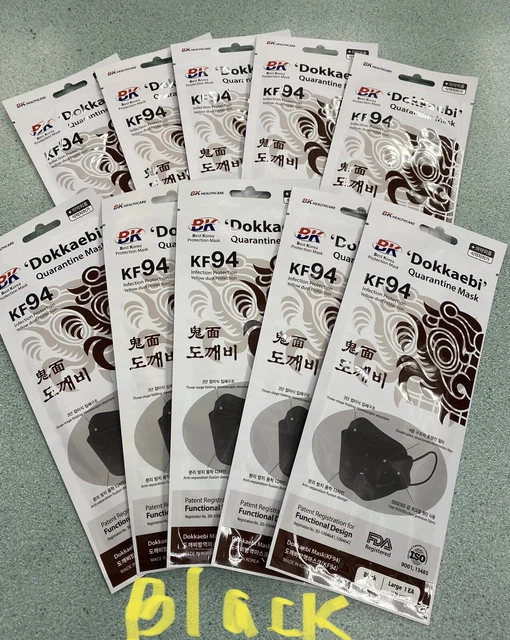 BK HEALTHCARE DOKKAEBI 3D Black Kf94 masks, 10 Pcs, made in Korea £14.
