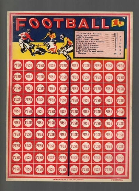 Vintage Football Punch Card Game Board 1c Punchcard ACME NOVELTY