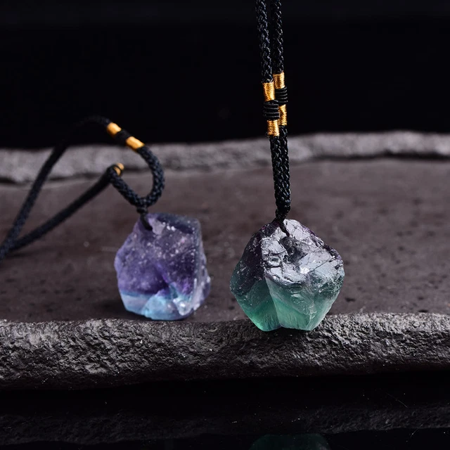 1Pc Natural Colorful Fluorite Quartz Crystal Pendant Healing Mineral Necklace