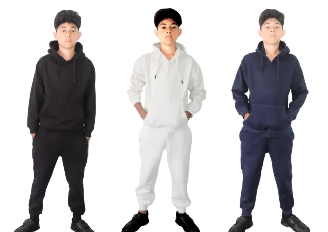 Boys Tracksuit New Kids Plain Hooded Jogging Bottoms And Hoodie Ages 7-14 Years 2