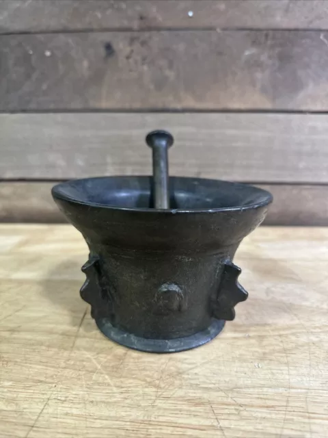 Antique Collectible Worn 5” Bronze Mortar And Pestle